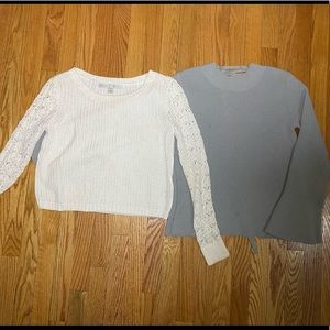 Bundle of 2 pieces! Two sweaters with lace detail and lace up back/flare sleeves